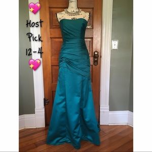David's Bridal floor length strapless satin dress